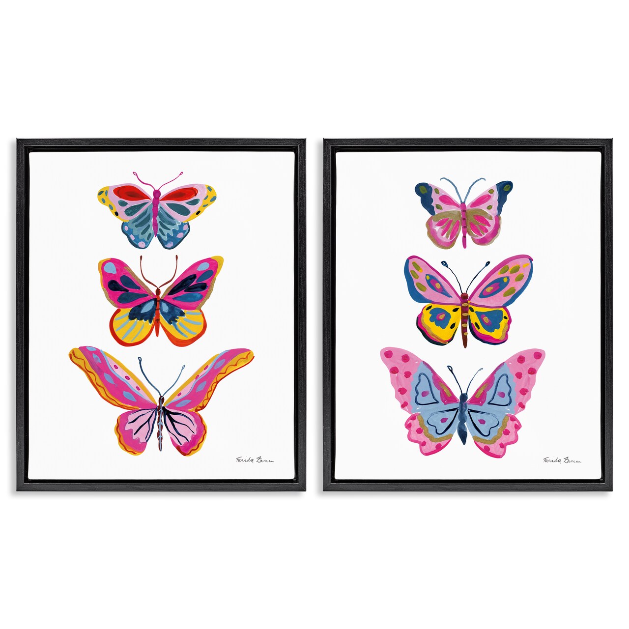 Stupell Industries Bright Flutter Butterflies 2pc Floater Framed Canvas Wall Art Set Design by Farida Zaman